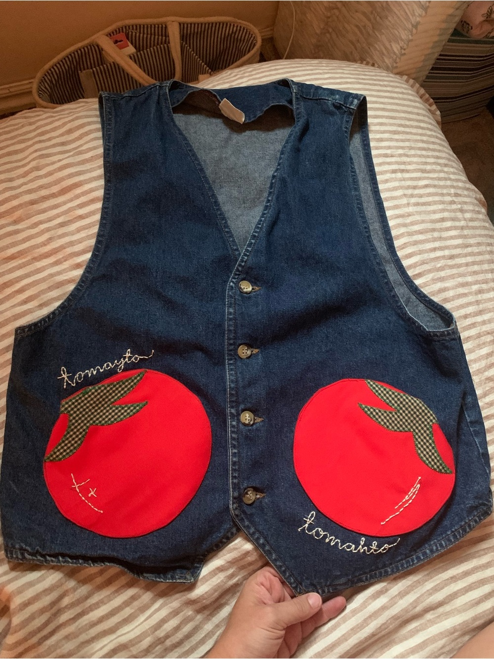 Womens M/L Denim Vest with Red Tomato Pockets